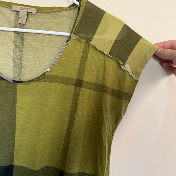 Burberry Brit Olive Plaid Short Sleeve Top size medium - Picture 4 of 9